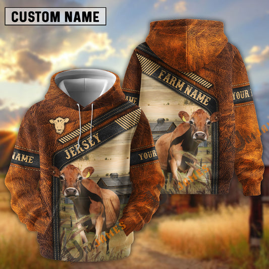 Uni Jersey Dark Leather Pattern Personalized Name and Farm Name Color Mixed 3D Hoodie