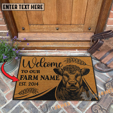 Uni Hereford Peekaboo Custom Farm Name Custom Year Coir Doormat