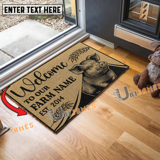 Uni Pig Peekaboo Custom Farm Name Custom Year Coir Doormat