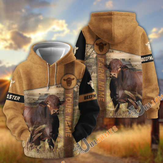 Uni Beefmaster Customize Name, Farm Name Brown Pattern Hoodie