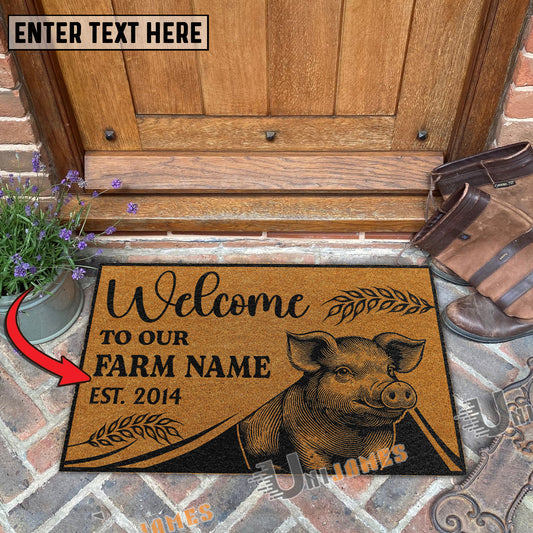 Uni Pig Peekaboo Custom Farm Name Custom Year Coir Doormat