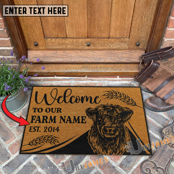 Uni Belted Galloway Peekaboo Custom Farm Name Custom Year Coir Doormat