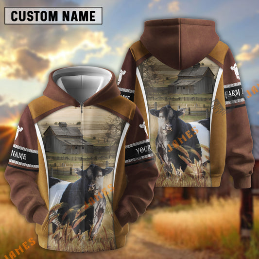 Uni Belted Galloway Personalized Name and Farm Name Color Mixed 3D Hoodie