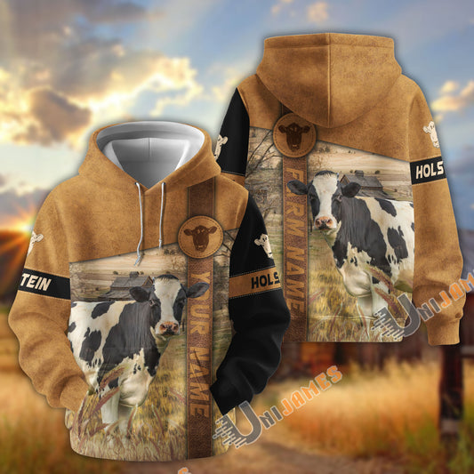 Uni Holstein Customize Name, Farm Name Brown Pattern Hoodie