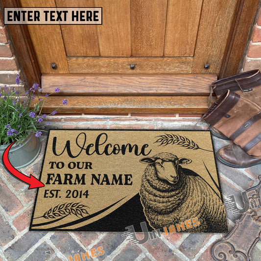 Uni Sheep Peekaboo Custom Farm Name Custom Year Coir Doormat