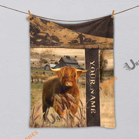 Uni Personalized Name Highland Peaceful Farm 3D Blanket