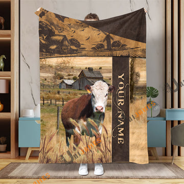 Uni Personalized Name Hereford Peaceful Farm 3D Blanket