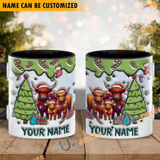 Uni Highland Cattle Christmas Personalized Name Two Tone Mug