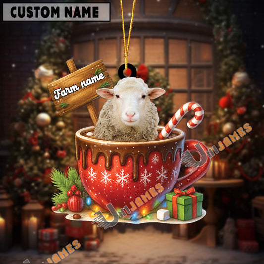 Uni Personalized Sheep Moo-ry Christmas Cocoa Mug Acrylic Ornament