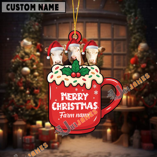 Uni Personalized Hereford Merry Christmas Farm Mug Ornament