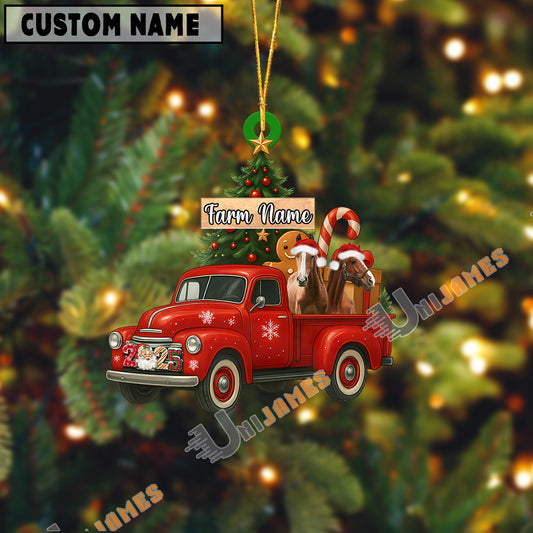 Uni Personalized Horse Ornament – Red Christmas Truck & Farm Name Custom Shape Acrylic Ornament