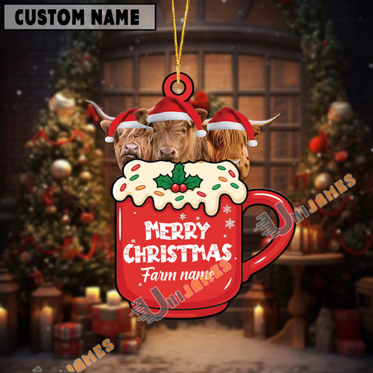 Uni Personalized Highland Merry Christmas Farm Mug Ornament