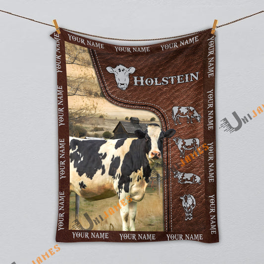 Uni Personalized Name Holstein Farm Super Soft Blanket