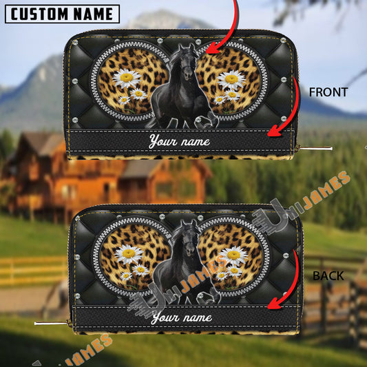 Uni Friesian Leather Heart Pattern Custom Name 3D Leather Clutch