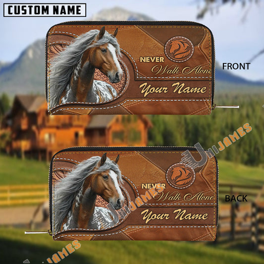 Uni Appaloosa Never Walk Alone Custom Name 3D Leather Clutch