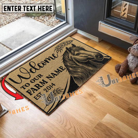 Uni Horse Peekaboo Custom Farm Name Custom Year Coir Doormat