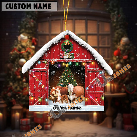 Uni Personalized Simmental Christmas Barn Ornament – Custom Farm Name 2025