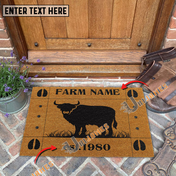 Uni Highland Hoove Custom Farm Name Custom Year Coir Doormat