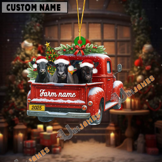 Uni Personalized Black Angus Christmas Farm Truck Custom Shape Acrylic Ornament