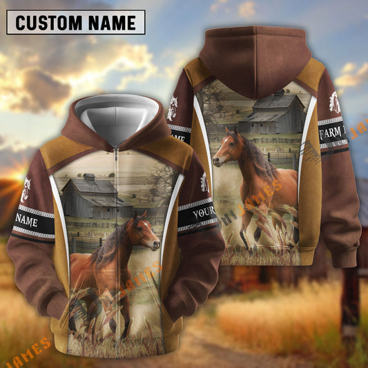 Uni Horse Personalized Name and Farm Name Color Mixed 3D Hoodie