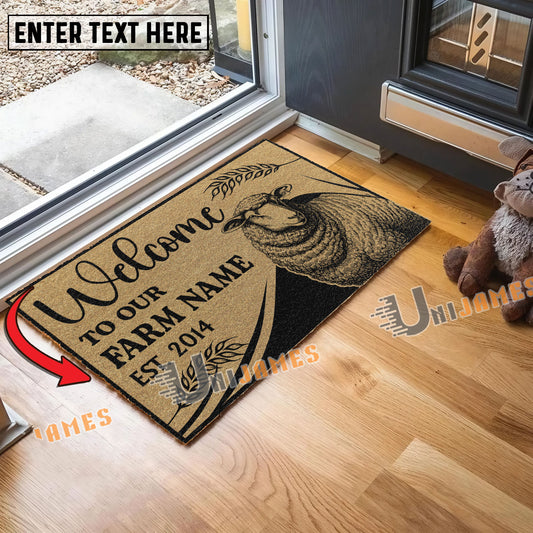 Uni Sheep Peekaboo Custom Farm Name Custom Year Coir Doormat
