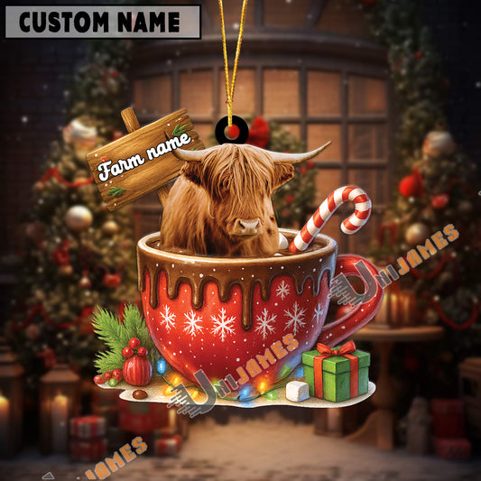 Uni Personalized Highland Moo-ry Christmas Cocoa Mug Acrylic Ornament