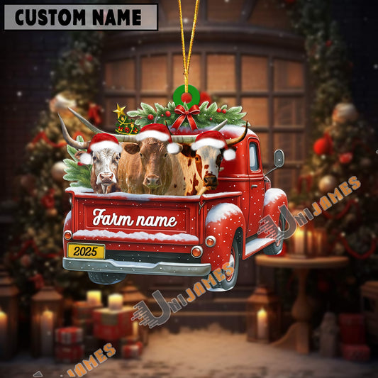 Uni Personalized Texas Longhorn Christmas Farm Truck Custom Shape Acrylic Ornament