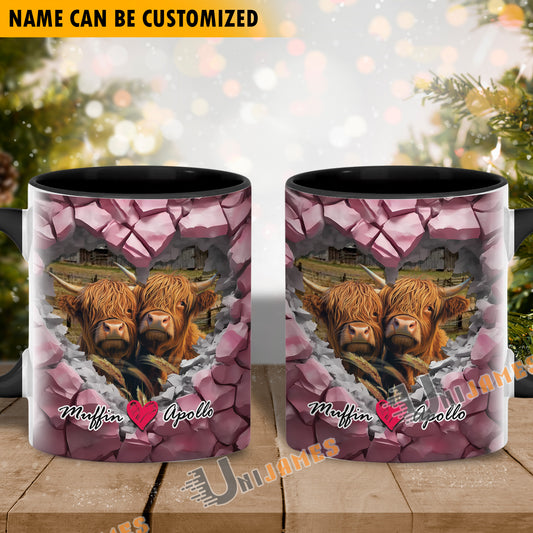 Uni Highland Couple Personalized Name Two Tone Mug