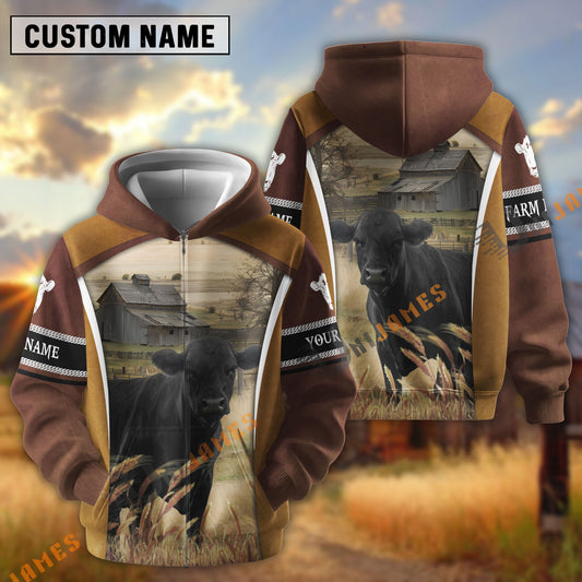 Uni Black Angus Personalized Name and Farm Name Color Mixed 3D Hoodie