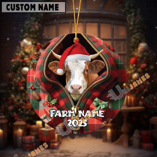 Uni Personalized Farm Name Merry Simmental Farm Plaid Ornament