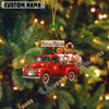 Uni Personalized Texas Long Horn Ornament – Red Christmas Truck & Farm Name Custom Shape Acrylic Ornament