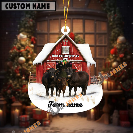 Uni Personalized Dexter Moo-ry Christmas Barn Acrylic Ornament