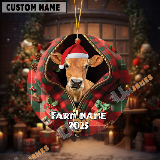 Uni Personalized Farm Name Merry Jersey Farm Plaid Ornament