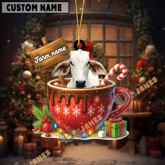 Uni Personalized Brahman Moo-ry Christmas Cocoa Mug Acrylic Ornament
