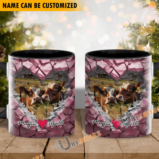 Uni Holstein Couple Personalized Name Two Tone Mug