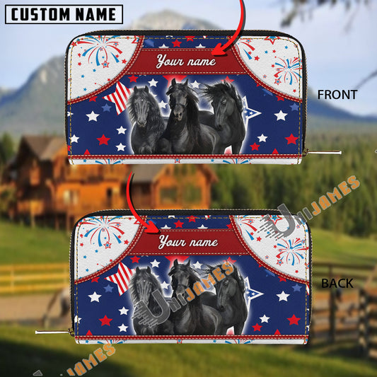 Uni Friesian America Lover Custom Name 3D Leather Clutch