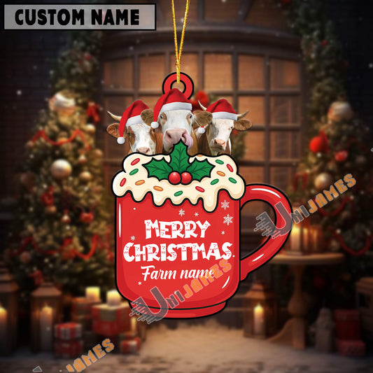 Uni Personalized Simmental Merry Christmas Farm Mug Ornament