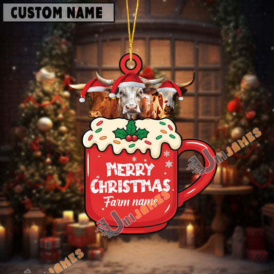 Uni Personalized Texas Long Horn Merry Christmas Farm Mug Ornament