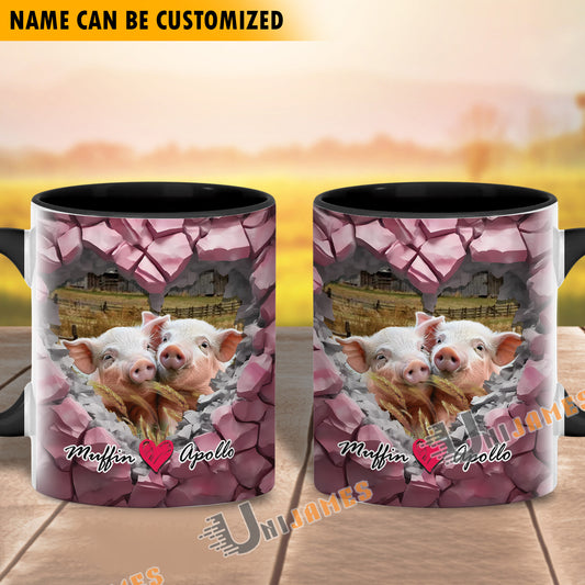 Uni Pig Couple Personalized Name Two Tone Mug
