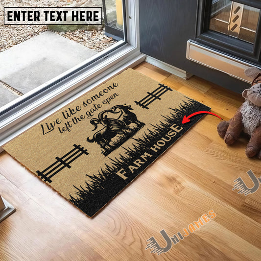 Uni Goat Custom Farm Name Live Like Someone Left The Gate Open Coir Doormat