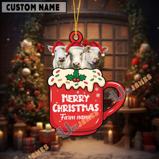 Uni Personalized Charolais Merry Christmas Farm Mug Ornament