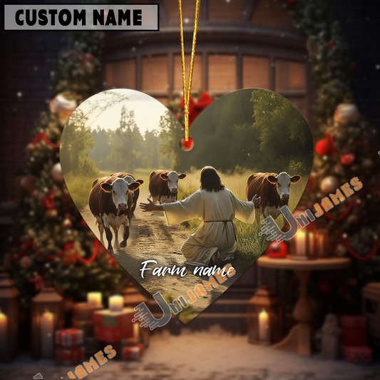 Uni Personalized Jesus and Hereford – Faithful Farm Acrylic Ornament