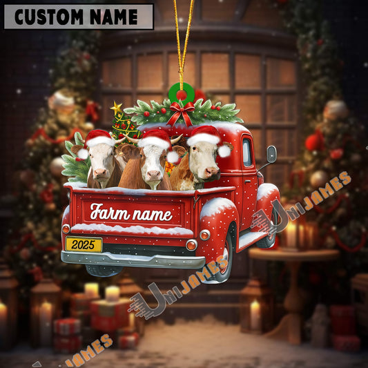 Uni Personalized Simmental Christmas Farm Truck Custom Shape Acrylic Ornament