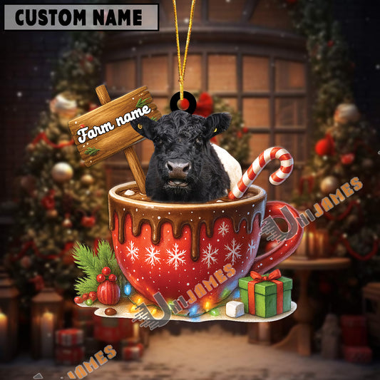 Uni Personalized Belted Galloway Moo-ry Christmas Cocoa Mug Acrylic Ornament