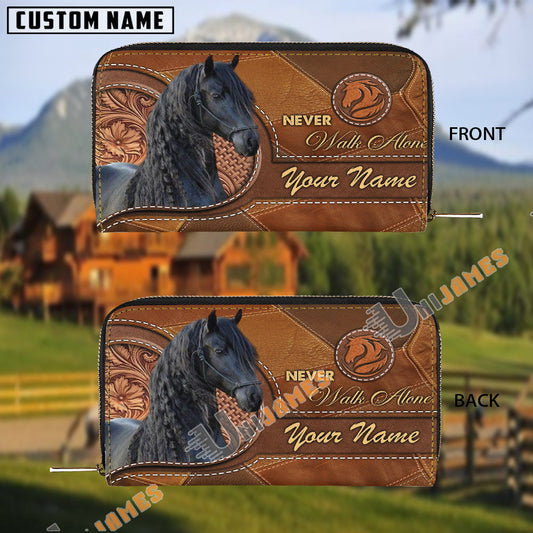 Uni Friesian Never Walk Alone Custom Name 3D Leather Clutch