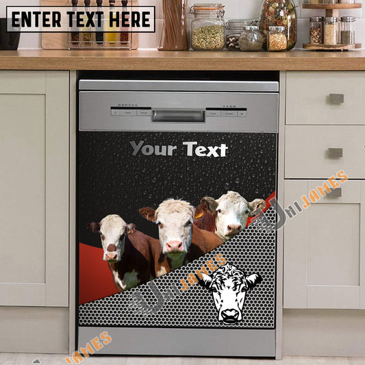 Uni Hereford Cattle Metal Pattern Custom Name Dishwasher Door Cover