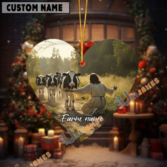 Uni Personalized Jesus and Holstein – Faithful Farm Acrylic Ornament