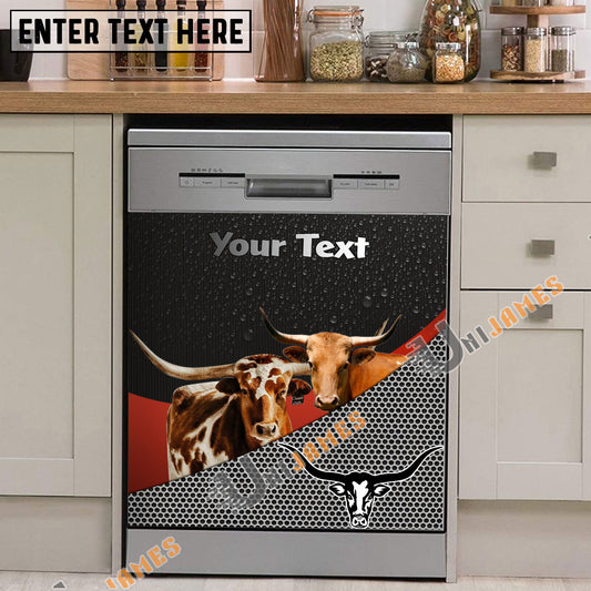 Uni Texas Longhorn Cattle Metal Pattern Custom Name Dishwasher Door Cover