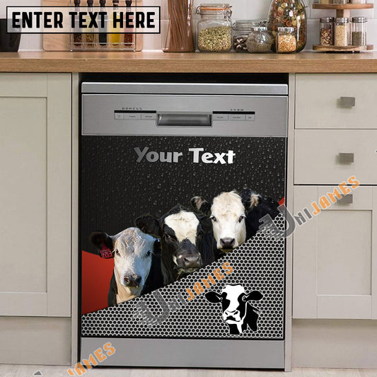 Uni Black Baldy Cattle Metal Pattern Custom Name Dishwasher Door Cover