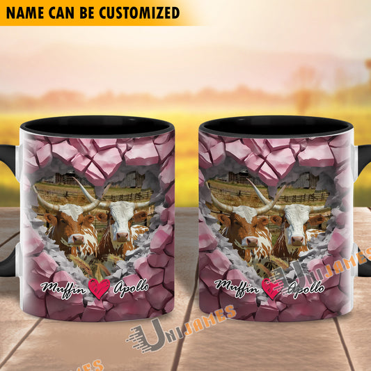 Uni Texas Longhorn Couple Personalized Name Two Tone Mug